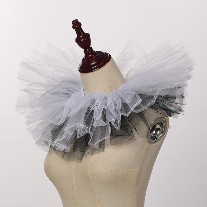 BLESSUME Victorian Retro Mesh Neck Ruff Ruffle Collar Layered Clown Neck Collar