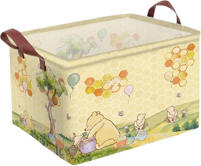 Greatingreat Winnie Foldable Laundry Hamper, Circular Canvas Storage Basket with PE Coating, Collapsible Clothes Organizer for Home, Nursery, and Bedroom (Yellow)