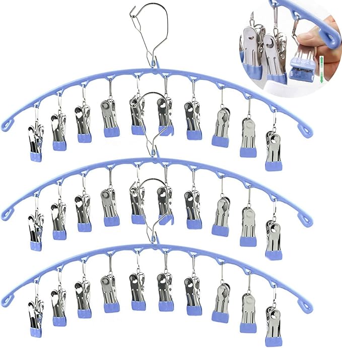 3Pack Legging Organizer for Closet,Upgrade Skirt Pants Hangers with Clips, Metal Yoga Pants Hangers 10 Clips,Hangers Space Saving Closet Organizers Rubber Coated Organizers Leggings Hanger(Gray)
