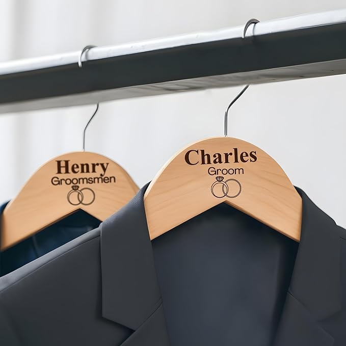 Personalized Custom Bridesmaid Hangers - Engraved Wood Wedding Dress Hangers with Name & Date - 2 Pack