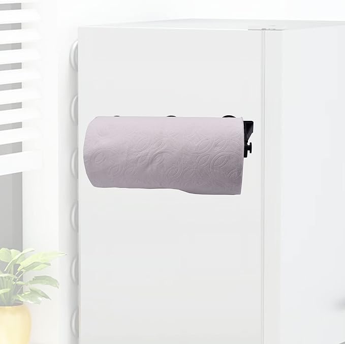 YYST Magnetic Paper Towel Holder Paper Roll Holder Rack Towel Bar Paper Dispenser for Kitchen Refrigerator, Dryer, Grill, Garage, Toolbox,Work Bench, Metal Cabinet，BBQ (Black, 1)