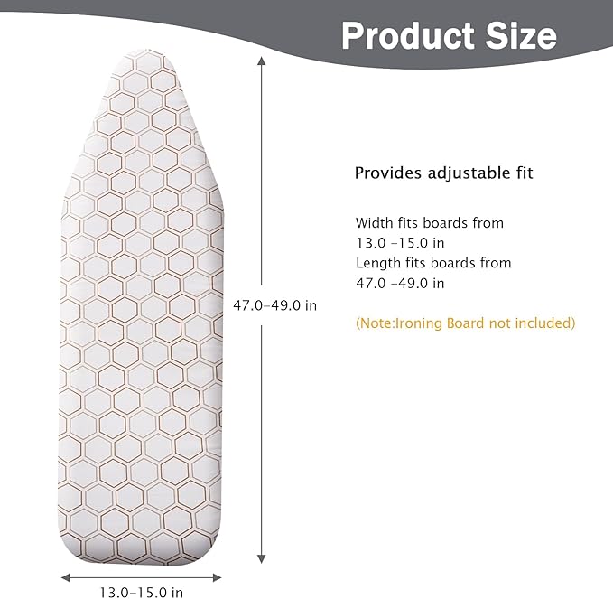 SheeChung Ironing Board Cover and Pad 15"x49",Cotton Cover and Thick Padding,Resist Scorching and Staining,Hook and Loop Fastener Strap,Heavy Duty Iron Covers Standard Boards