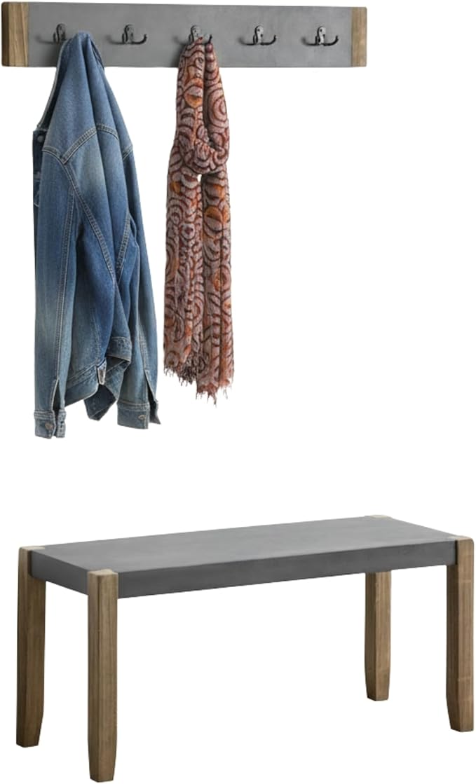 Alaterre Furniture Newport 40" Coat Hook and Faux Concrete Bench Set