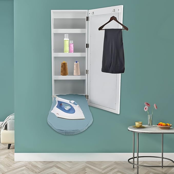 Wall Mounted Ironing Board Cabinet with Mirror, Built in Garment Ironing Surface Ironing Board with Foldable Storage Cabinet for Home Apartment Small Spaces (Style2)