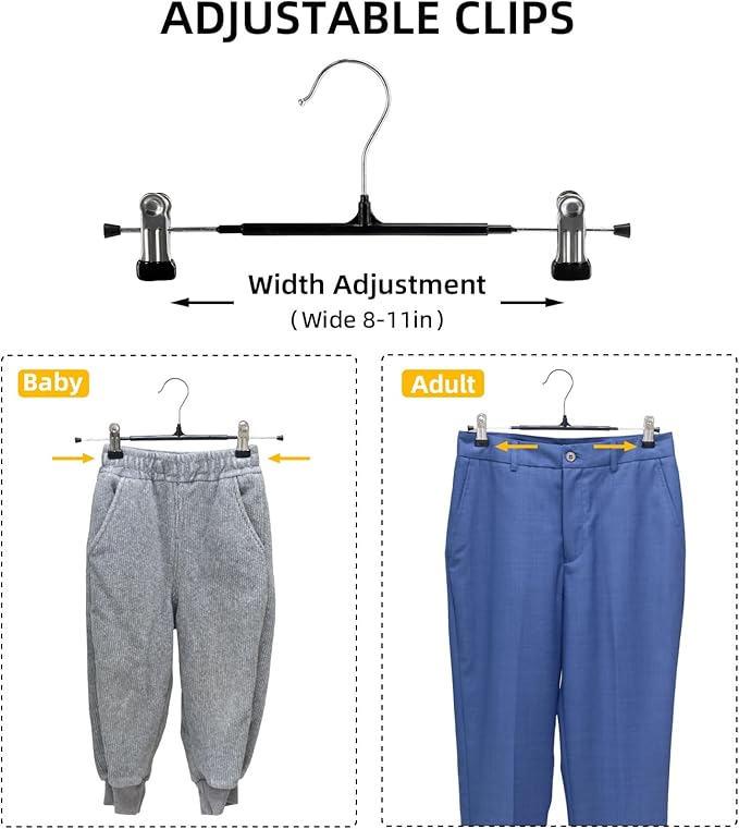 30 Pack Pants Hangers with Clips, 12 Inch Adjustable Skirt Hangers, Space Saving Non-Slip Clip Hangers with 360° Swivel Hook for Jeans, Shorts, Socks, Scarves