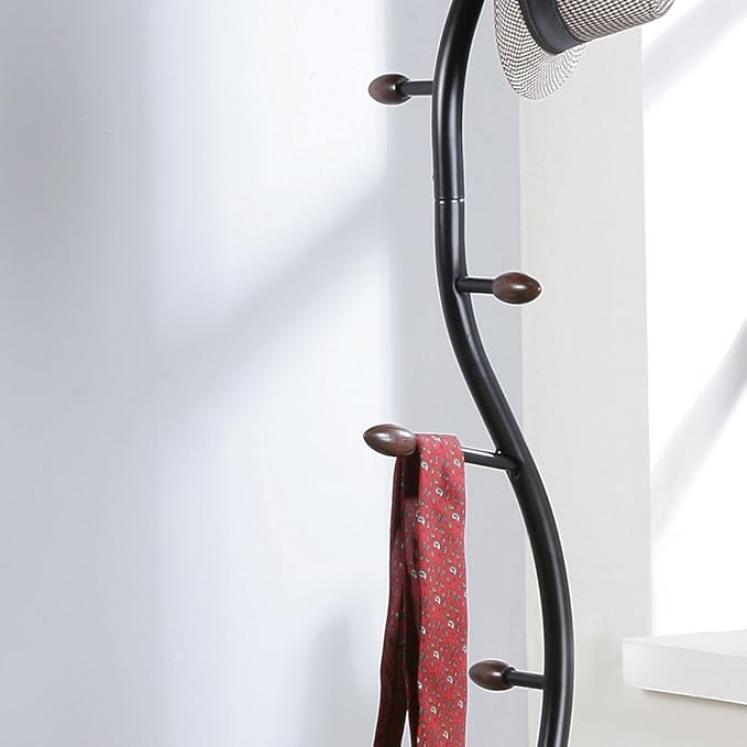 Roundhill Furniture Arles Metal Black and Walnut Standing Coat Rack