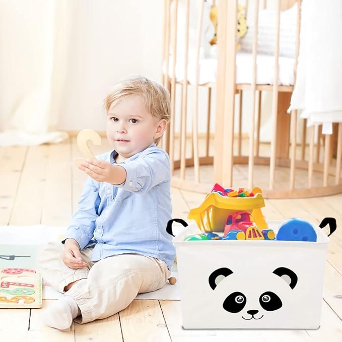 Rectangle Panda Storage Basket with Handles, Collapsible Storage Box,Cute Canvas Toy Bin for Pet/Kids,Gift Basket,Room Decor(PANDA)