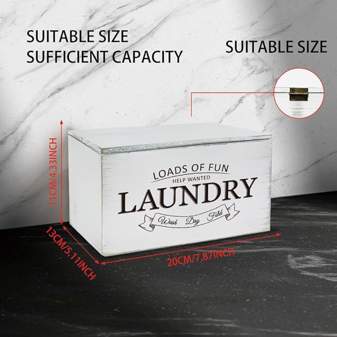 SUPERDANT Dryer Sheets Holder with Lid Rustic Dryer Sheet Dispenser Laundry Lettering Dryer Sheets Container Laundry Fabric Softener Dispenser Box for Laundry Room Organization Storage White