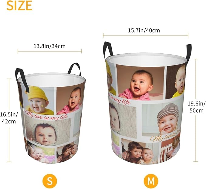 Custom Laundry Basket,Personalized Laundry Hamper With Photo Name,Customized Dirty Clothes Hamper With Handle,Collapsible Storage Basket For Bathroom Living Room Bedroom
