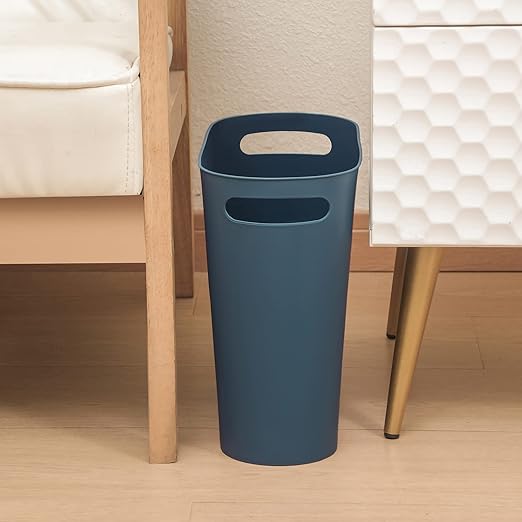 rejomiik Small Trash Can, Slim Garbage Can Plastic Waste Basket with Handles 3.5 Gallon Container Bin for Narrow Spaces Bathroom, Bedroom, Kitchen, Office at Home, 2 Pack Teal Blue