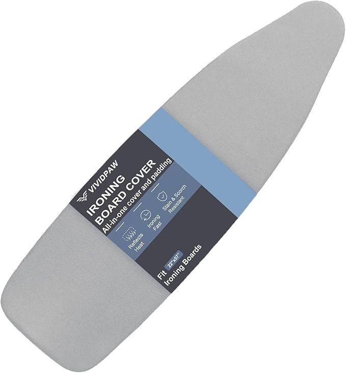 Extra Large Ironing Board Cover and Pad 22x57, 21x57 Thick Padding, Elastic Edge, Silicone Coated, Resist Scorching, Adjustable Fastener, Heavy Duty Padded Iron Board Covers (Grey)