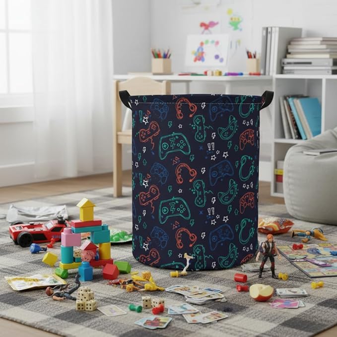 Baby Laundry Hamper kids laundry Basket Waterproof Storage Bin for Bedroom Toy Clothes Organizer Basket Woodland Animals Room Décor(Blue Game)