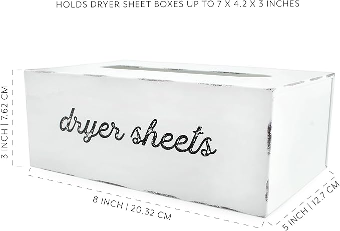AuldHome Design Dryer Sheet Dispenser; Countertop Rustic White Fabric Softener Sheet Holder for Laundry Room