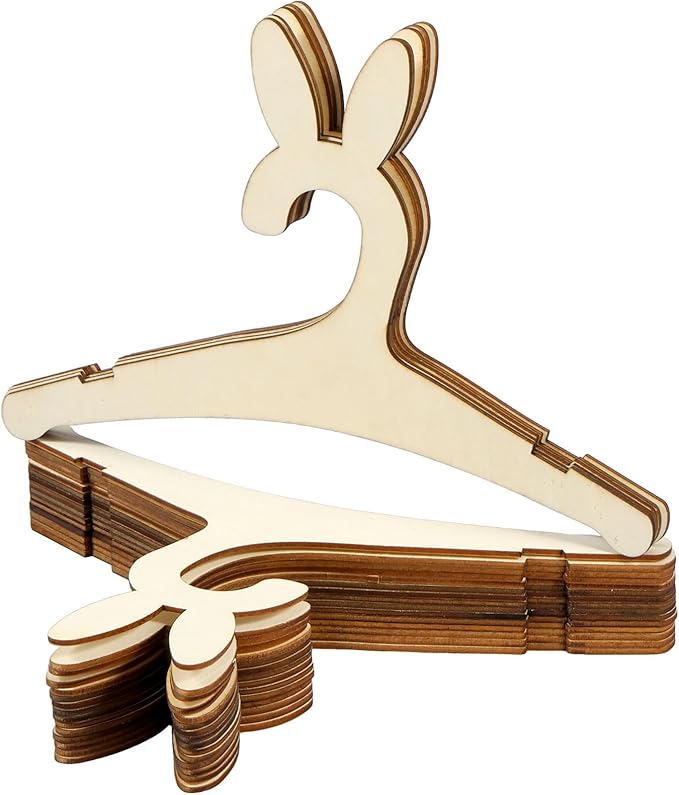 20Pcs Kids Wooden Hanger Wooden Baby Hanger Mini Toddler Children Clothes Hanger Cute Girl Boy Hanger Toddler Infant Hanger for Baby Jacket Skirt Sweater (Rabbit)