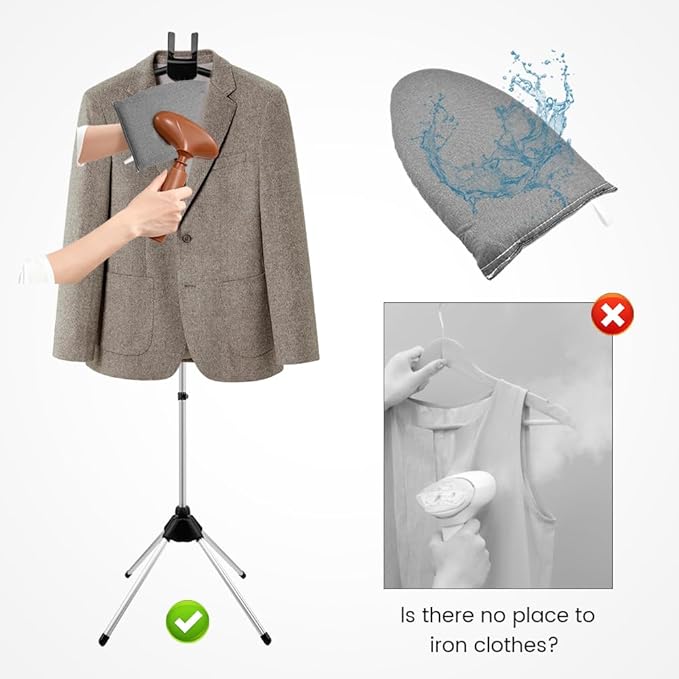 Garment Steamer Stand for Clothes, Adjustable Stand for Clothes Hanger & Mini Grey Ironing Board Portable Handheld Steamer Ironing Accessories for Clothes