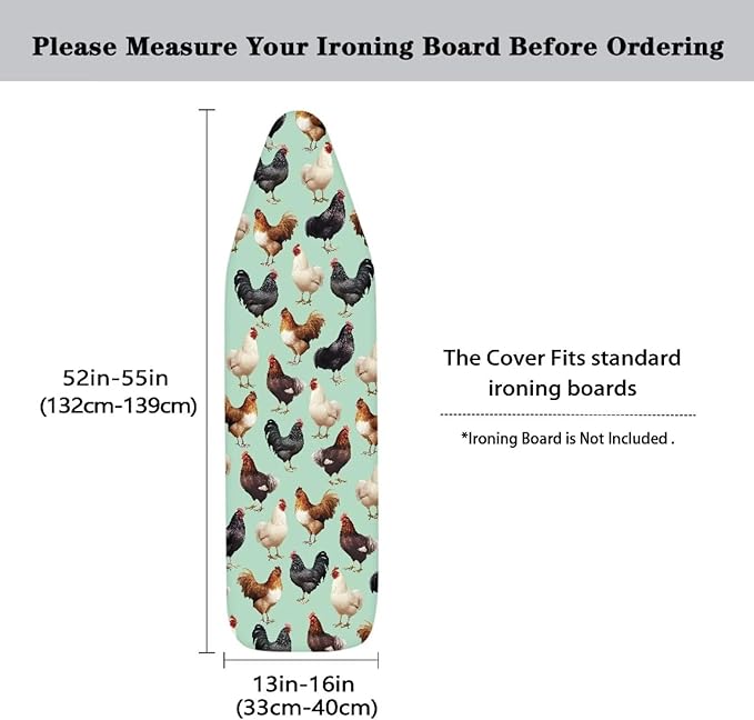 Rooster Ironing Board Cover Heat Reflective Stain Resistant Ironing Board Covers with Padding Standard Size 15x54 inch Iron Accessories with Elastic Edge