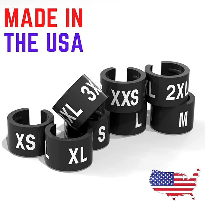 Black Plastic Hanger Size Clips - 800 Count, XXS-XXXL
