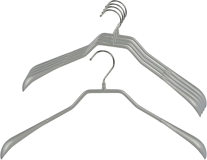 Mawa by Reston Lloyd BodyForm Series Non-Slip Space-Saving Extra Wide Clothes Hanger For Jackets, Suits & Coats, Style 46/L , Set of 5, Silver