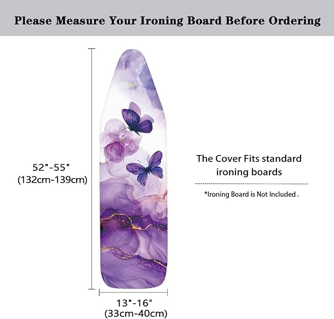 Butterfly Marble Heat & Stain Resistant Ironing Board Cloth, Durable Easy-Fit Iron Cover with Fasteners Elastic Edge Adjustable Fastener Straps for Ironing Board Decor