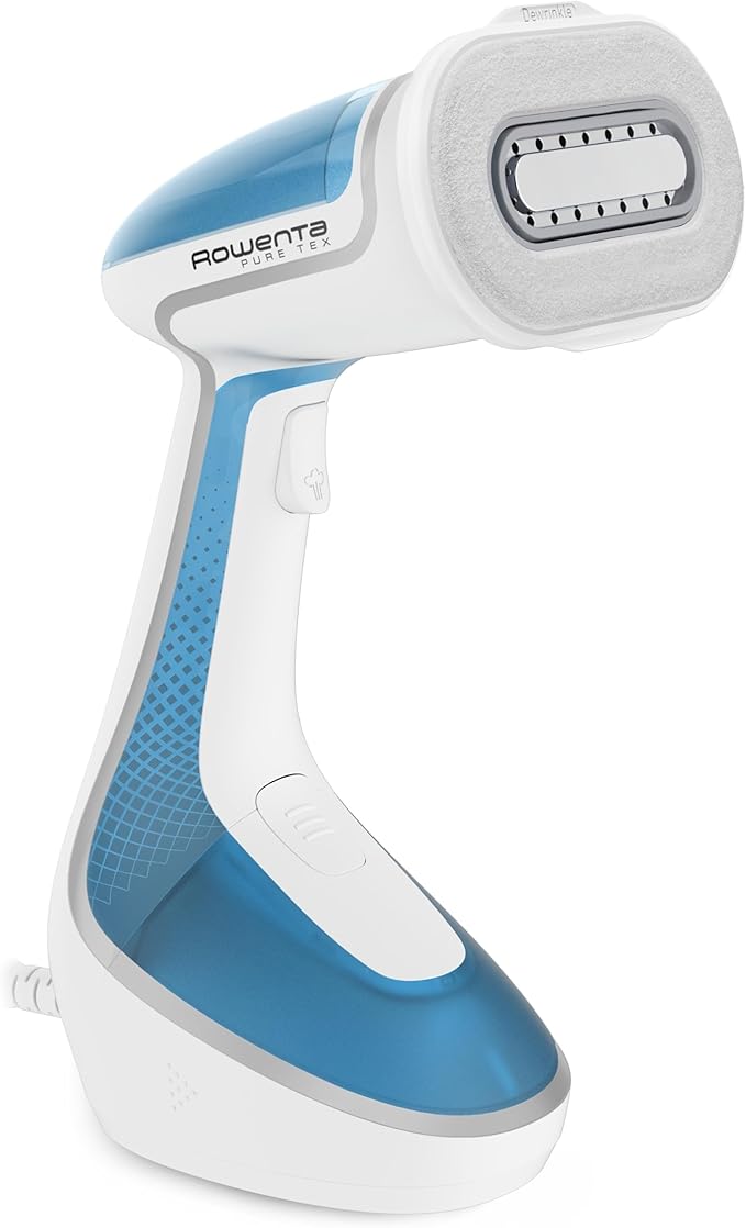Rowenta, Steamer for Clothes, Pure Tex 4-in-1 Steamer, 1700W, XL 6.8 Ounce Water Tank, 25 Second Heat Up, Powerful Steam, Reversible Pad System, Light Blue, DR9530