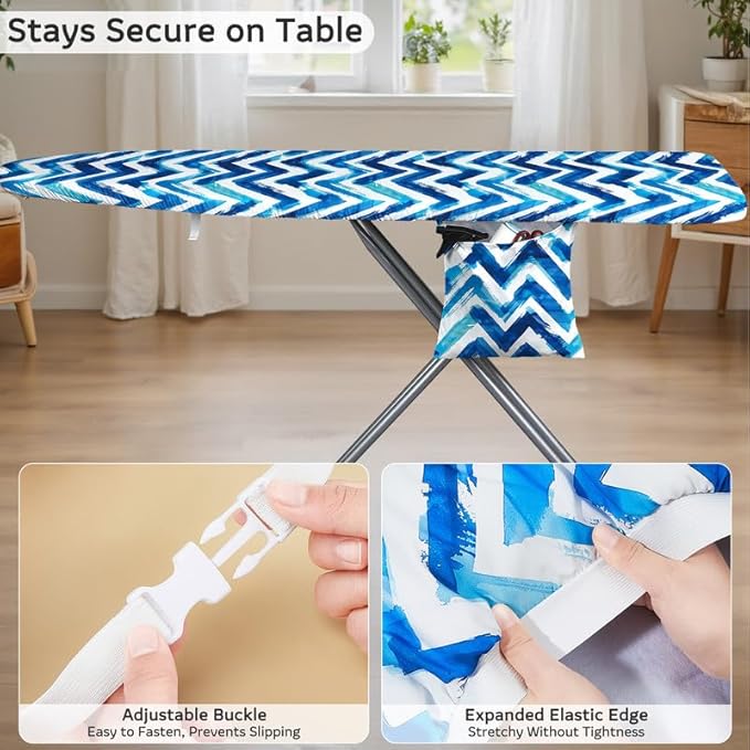 FIOBEE Ironing Board Cover and Pad Extra Thick Iron Board Pad with Heat-Resistant Mesh Padded Iron Board Covers Adjustable Buckle & Elastic Edges for 15x54 Standard Size Ironing Board, Navy Blue