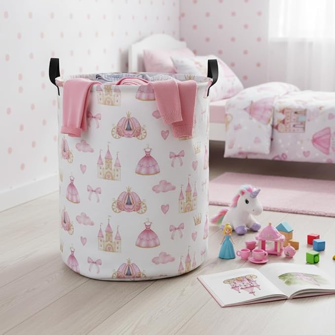 Baby Laundry Hamper kids laundry Basket Waterproof Storage Bin for Bedroom Toy Clothes Organizer Basket Woodland Animals Room Décor(Princess Castle)