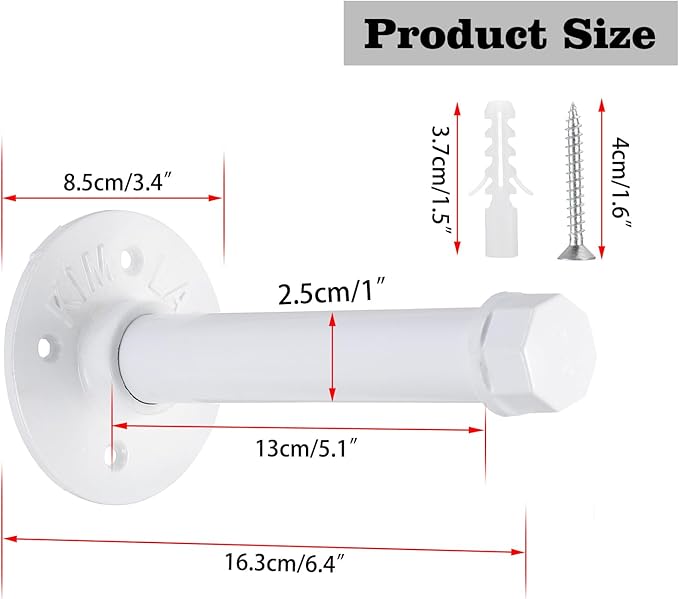 Sumnacon 2 Pcs 5.9 Inch Industrial Pipe Clothes Bar - Heavy Duty Rustic Metal Coat Hanger with Screws, Wall-Mounted Garment Holder Rack for Bedroom/Bathroom/Cabinet/Boutique/Clothing Store, White