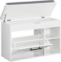 HOOBRO Shoe Storage Bench with Flip Drawer, 31.5" L Entryway Bench with Flip-Open Storage Box, Wooden Shoe Organizer with Padded Seat Cushion, Adjustable Shelf, for Hallway, WG55HX01