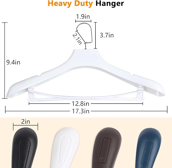 DEDU Suit Hangers for Men 6 Pack, White Coat Hangers Extra Wide Non Slip Width 17.7", Thick Plastic with Pants Bar & Metal Hook