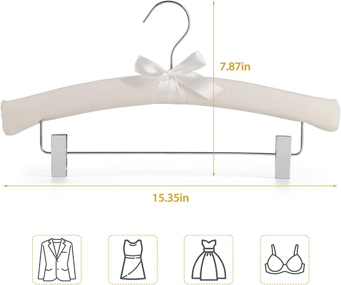 VWV 4-Pack Fabric Thickened Hangers with Adjustable Clips, Exquisite Fabrics, Suitable for Hanging high-end Dresses, Skirts, Pajamas, Wedding Gowns. Women's Thickened Hangers