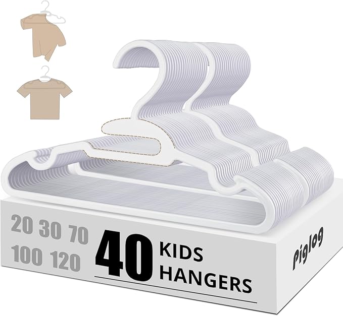 Baby Clothes Hangers - White Baby Hangers 40 Pack Plastic Coat Hanger for Kids Infants Babies Newborn Child Closet Hanger for Nursery Boys and Girls Hangers Kids Size, Non-Slip