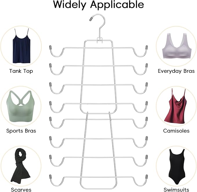 TomCare 2 Pack Tank Top Hanger and 2 Pack Leggings Organizers Space Saving Sport Bras Organizer Metal Yoga Pants Hangers with 20 Clips Hanging Closet Organizers and Storage, Grey