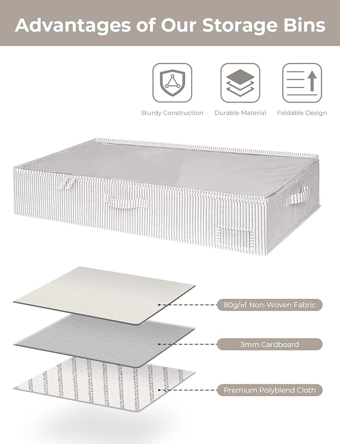 StorageWorks Extra Large Under Bed Storage Containers with Handles and Label Holder, 2 Pack Ultra-thick Fabric Underbed Bins, Closet Organizer for Clothes, Blankets, Sweater