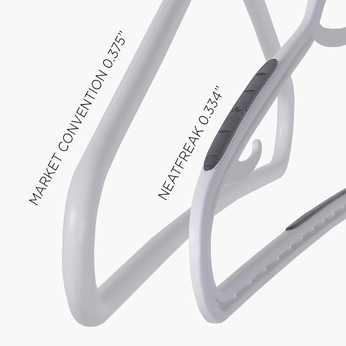 Neatfreak Slim Non Slip Hangers - Space Saving Hangers for Clothes with Lingerie Hooks and Pants Accessories Bar - Patented W Frame White Plastic (40)