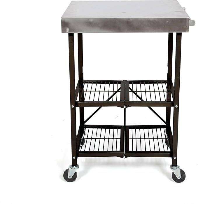 Origami Foldable Kitchen Island Cart, Rolling Storage Table Organizer with Wheels, Black