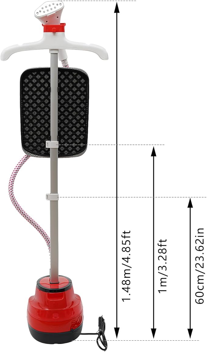 Standing Garment Steamer,Steamer for Clothes,1350W Fabric Steamer Standing Clothes Steamers with Ironing Board, Adjustable Rod & 1.6L/0.42gal Water Tank Wrinkle Remover Heats in 45 Seconds (Red)