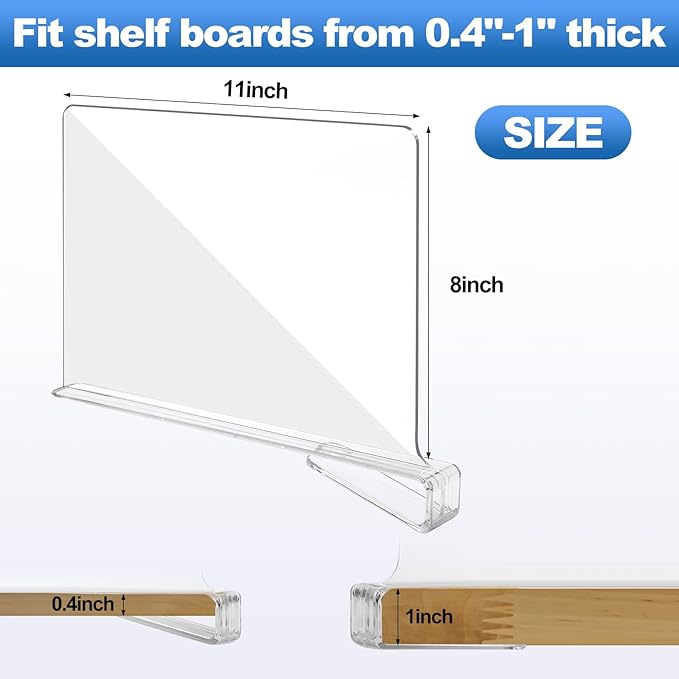 12 Pack Acrylic Shelf Dividers,Clear Acrylic Divider for Clothes/Purses,Wood Shelf Closet Separators,Shelf Divider Closet Organizer,Shelf Separators in Bedroom Kitchen Office Cabinets Storage