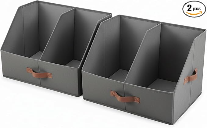 Trapezoid Storage Bin - EXTRA LOAD & HEIGHT FOR DEEP Closet Organizers And Storage W/ Handles & Adjustable Dividers, Collapsible Storage Bins For Clothes Storage & Shelf Organizer (2pcs, L, Dark Gray)