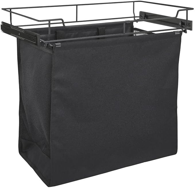 Rev-A-Shelf CSOHSL-18-1 Sidelines 18"W x 21"H Pull Out Laundry Clothes Hamper with Slides and Canvas Hamper Liner Bag - Black