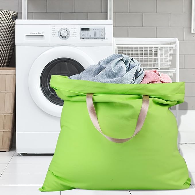 Sanlykate Large Canvas Cotton Laundry Bag with Drawstring & Handles, Heavy Duty Durable Dirty Clothes Organizer, Tear Resistant Hamper Liner Storage Bag, Travel Sack, 25.5 x 34inch - Green
