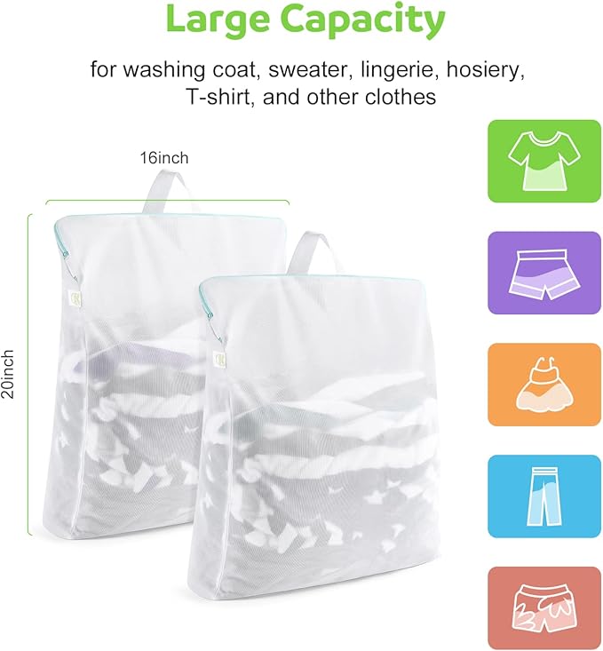 OTraki Large Mesh Laundry Bag 24x32 inch Hanging Lingerie Bag Mesh Laundry Bags with Handles Delicates Hanging Laundry Washing Machine Zipper Opening Wash Bag for Coat Sweater Sock Sheet, White