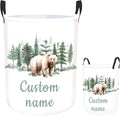 Personalized Woodland Bear Laundry Basket for Kids, Custom Name Baby Laundry Hamper for Nursery, Customize Baby Name Laundry Basket, Waterproof Storage Organizer 2 Sizes