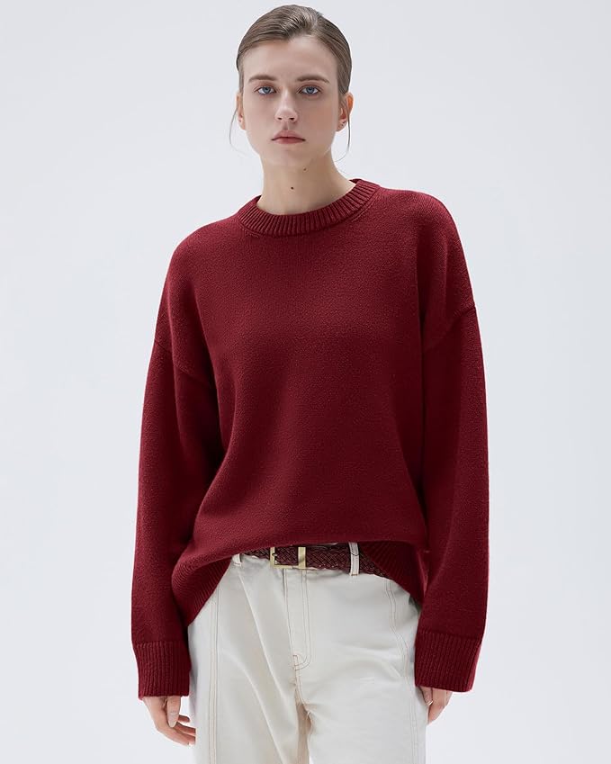 SUUKSESS Women Cashmere Blend Oversized Crew Neck Long Sleeve Pullover Sweaters