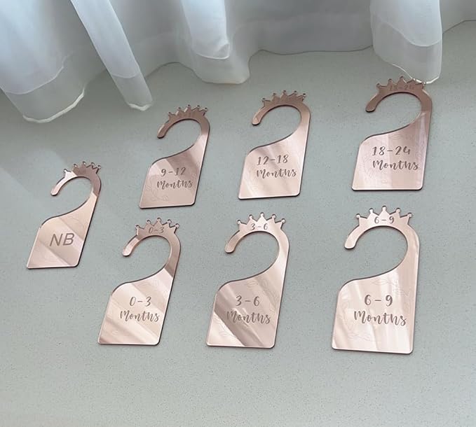 Baby Closet Dividers,Set of 7 Acrylic Mirror Baby Clothes Organizers for Wardrobe Closet Home Nursery from Newborn to 24 Months (Rose Gold Mirror, Model 2)