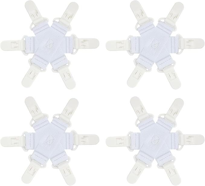 Bed Sheet Detangler with 6-Clip, WAD Preventer Stop Bed Sheets/Duvet Covers/Blankets from Tangling, Twisting & Balling up in Dryer Washer and Dryer, 4 pcs(White)
