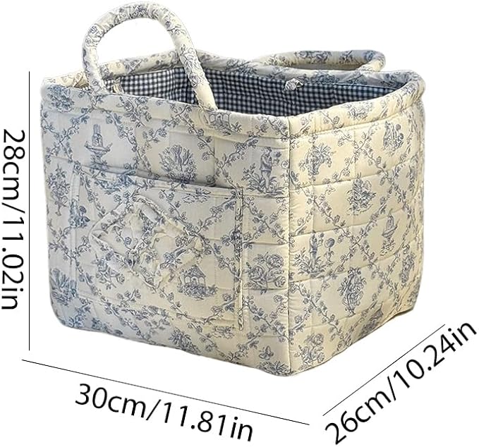 Quilted Fabric Basket Car Storage Basket Boho Floral Laundry Hamper for Nursery Bedroom & Living Room | Organize Clothes Toys