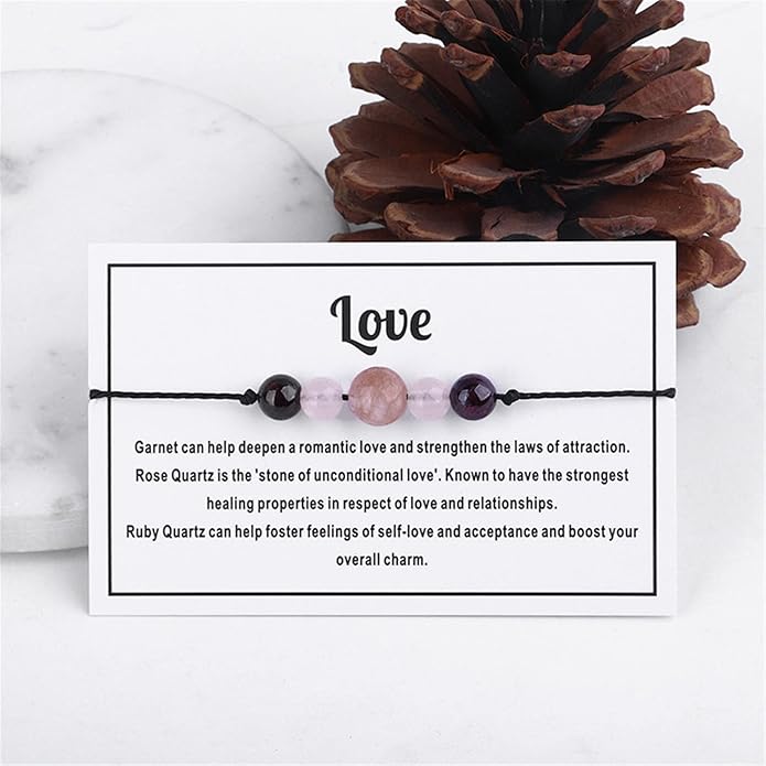 Caiyao Chakra Crystal Tiger Eye Bead Bracelet with Wish Card for Women Adjustable Spiritual Stone Braide String Bracelet Yoga Meditation Jewelry Gift
