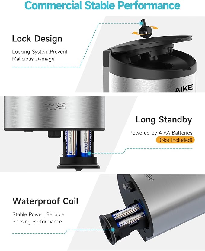 AIKE Wall Mount Automatic Foam Soap Dispenser 25 OZ Commercial Large Capacity Stainless Steel Model AK1205FA(Brushed)