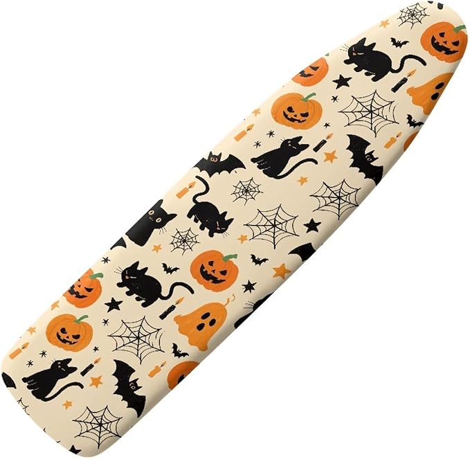Ironing Board Cover Halloween Black Cat Pumpkin Thick Table Top Ironing Board Cover with Hook and Loop Soft Extra Wide Ironing Pad 54x15 inches