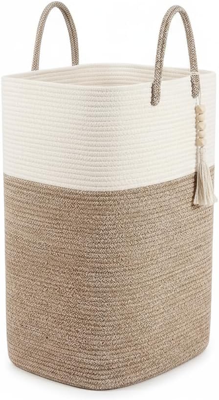 80L Tall Woven Laundry Hamper – Large Foldable Storage Basket with Handles for Clothes, Blankets, Toys, Bathroom, Living Room, Nursery Decor